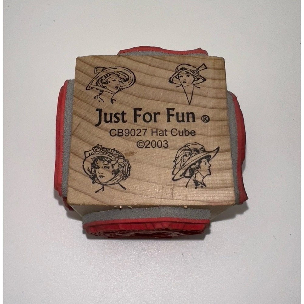 Just For Fun 2003 Hat Cube CB9027 Victorian Woman Wood Mount Rubber Stamp 4-Side